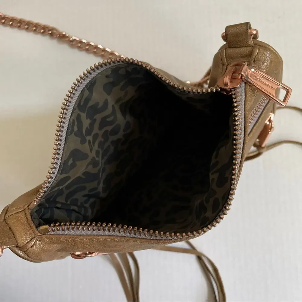Rebecca Minkoff Gold Leather Zippered Convertible Crossbody Shoulder Purse